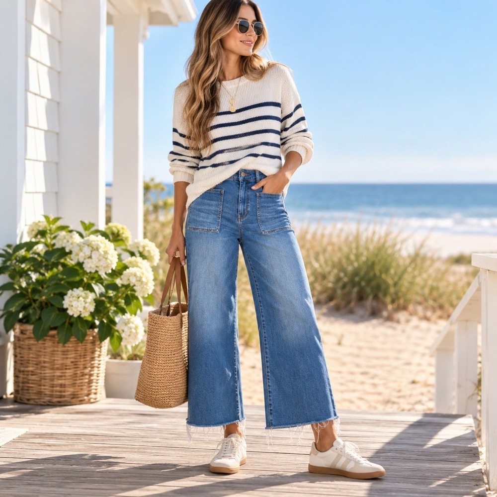KUT From The Kloth Meg Wide Leg Jeans Women's 8 High Rise Crop Raw Hem Blue